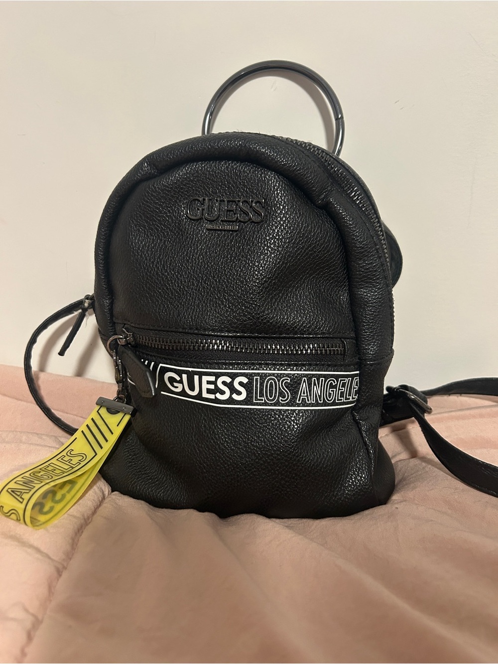 Guess Los Angeles mini backpack in textured black faux-leather